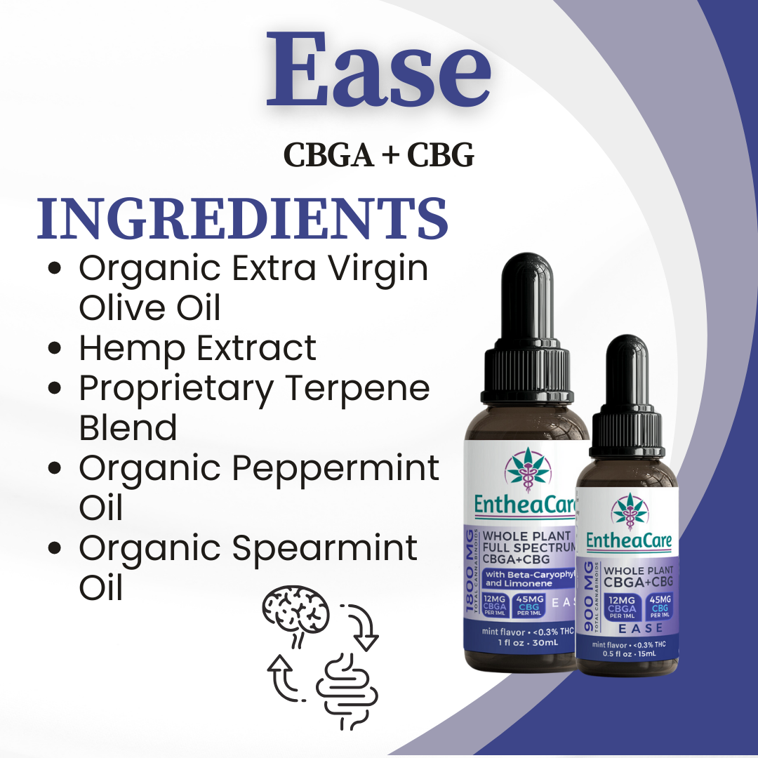Ease | Whole Plant Full Spectrum CBGA + CBG Oil – EntheaCare Ease | Whole Plant Full Spectrum CBGA + CBG Oil – EntheaCare